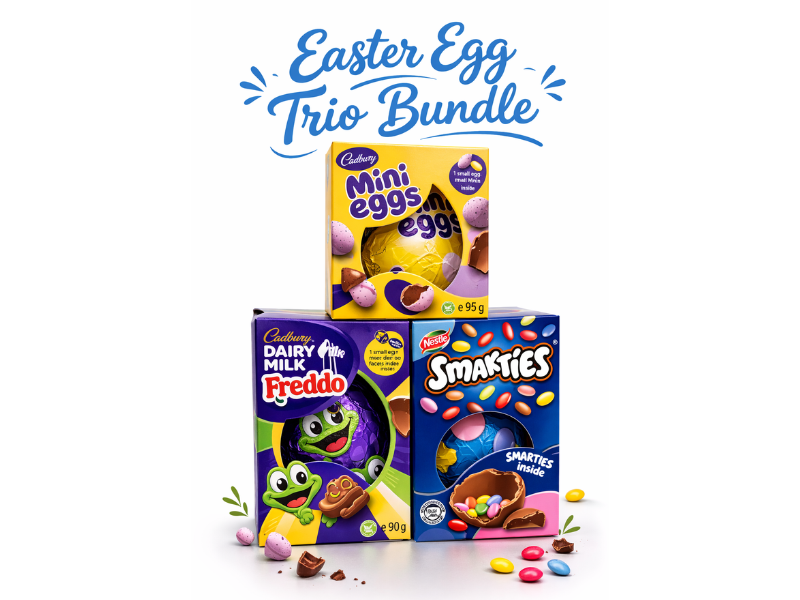 Freddo, Mini Eggs and Smarties Easter Egg Three-Pack (Approx 90g to 100g each)