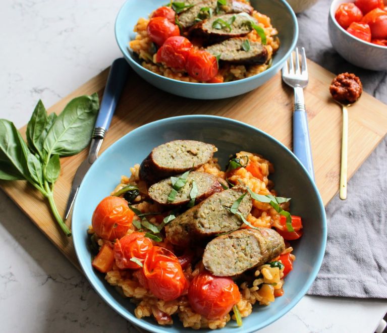 Sausage, Pesto & Pepper Risotto